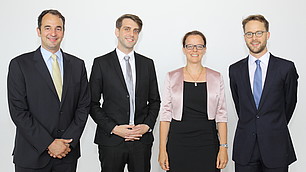 Dr. Ekkehard Köhler, Dr. Julian F. Müller, Prof. Dr. Isabel Schnabel und Dr. Friedrich von Schönfeld (von links)